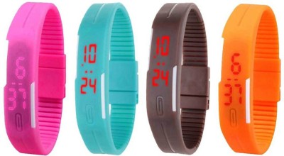 NS18 Silicone Led Magnet Band Combo of 4 Pink, Sky Blue, Brown And Orange Digital Watch  - For Boys & Girls   Watches  (NS18)
