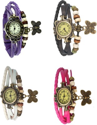 NS18 Vintage Butterfly Rakhi Combo of 4 Purple, White, Black And Pink Analog Watch  - For Women   Watches  (NS18)