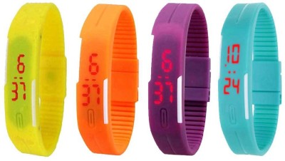 NS18 Silicone Led Magnet Band Watch Combo of 4 Yellow, Orange, Purple And Sky Blue Digital Watch  - For Couple   Watches  (NS18)