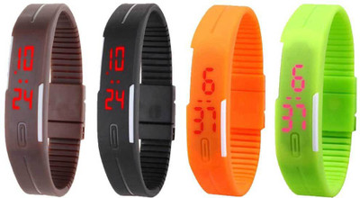 

NS18 Silicone Led Magnet Band Combo of 4 Brown, Black, Orange And Green Watch - For Boys & Girls