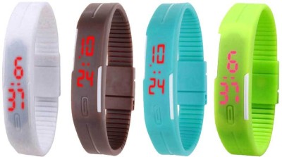 NS18 Silicone Led Magnet Band Combo of 4 White, Brown, Sky Blue And Green Digital Watch  - For Boys & Girls   Watches  (NS18)