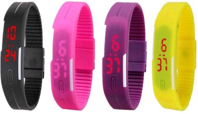 NS18 Silicone Led Magnet Band Combo of 4 Black, Pink, Purple And Yellow Digital Watch  - For Boys & Girls   Watches  (NS18)