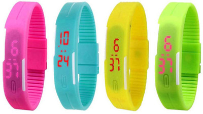 

NS18 Silicone Led Magnet Band Combo of 4 Pink, Sky Blue, Yellow And Green Watch - For Boys & Girls