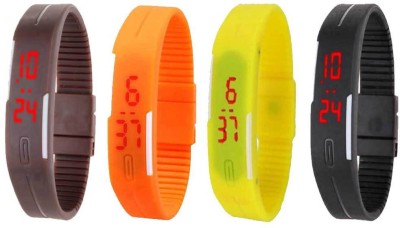 NS18 Silicone Led Magnet Band Combo of 4 Brown, Orange, Yellow And Black Digital Watch  - For Boys & Girls   Watches  (NS18)