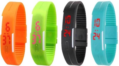 NS18 Silicone Led Magnet Band Watch Combo of 4 Orange, Green, Black And Sky Blue Digital Watch  - For Couple   Watches  (NS18)