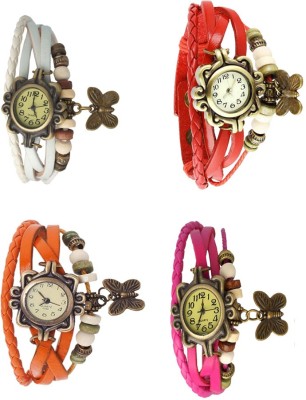 NS18 Vintage Butterfly Rakhi Combo of 4 White, Orange, Red And Pink Analog Watch  - For Women   Watches  (NS18)