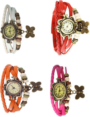 NS18 Vintage Butterfly Rakhi Combo of 4 White, Orange, Red And Pink Analog Watch  - For Women   Watches  (NS18)