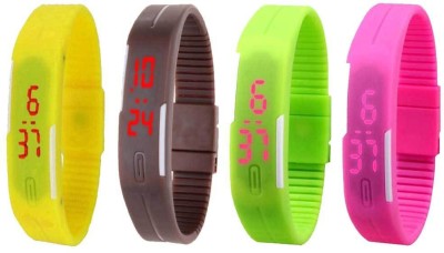 NS18 Silicone Led Magnet Band Combo of 4 Yellow, Brown, Green And Pink Digital Watch  - For Boys & Girls   Watches  (NS18)
