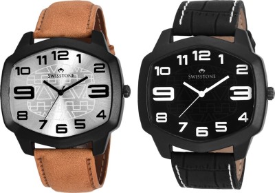 Swisstone GR109-SLV-TAN & GR109-BLACK Analog Watch  - For Men   Watches  (Swisstone)