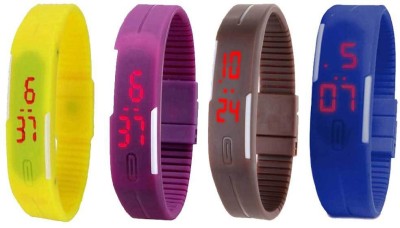 NS18 Silicone Led Magnet Band Combo of 4 Yellow, Purple, Brown And Blue Digital Watch  - For Boys & Girls   Watches  (NS18)