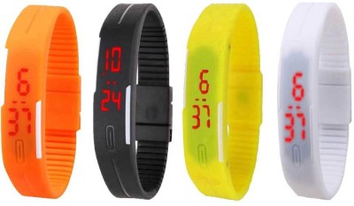 NS18 Silicone Led Magnet Band Combo of 4 Orange, Black, Yellow And White Digital Watch  - For Boys & Girls   Watches  (NS18)