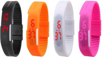 

Kissu Led Magnet Band Combo of 4 Black, Orange, White And Pink Watch - For Men & Women