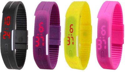 NS18 Silicone Led Magnet Band Watch Combo of 4 Black, Purple, Yellow And Pink Digital Watch  - For Couple   Watches  (NS18)