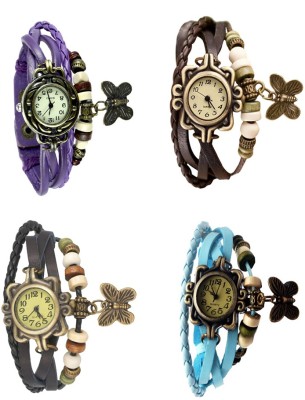 NS18 Vintage Butterfly Rakhi Combo of 4 Purple, Black, Brown And Sky Blue Analog Watch  - For Women   Watches  (NS18)