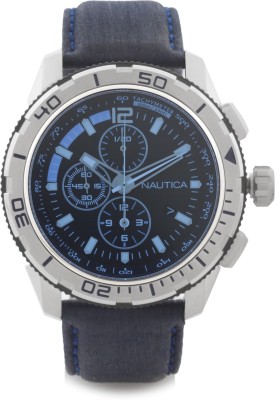 Nautica NAI19518G BrushedPolished Silver Case ,Black Dial, Blue Crystal, Chronograph Watch  - For Men   Watches  (Nautica)