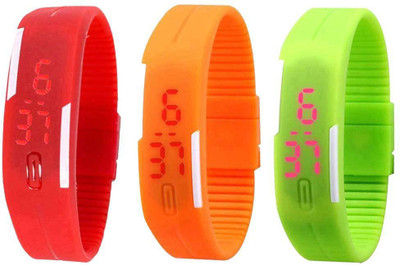 NS18 Silicone Led Magnet Band Combo of 3 Red, Orange And Green Digital Watch  - For Boys & Girls   Watches  (NS18)