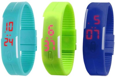 NS18 Silicone Led Magnet Band Combo of 3 Sky Blue, Green And Blue Digital Watch  - For Boys & Girls   Watches  (NS18)