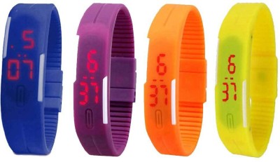 NS18 Silicone Led Magnet Band Combo of 4 Blue, Purple, Orange And Yellow Digital Watch  - For Boys & Girls   Watches  (NS18)