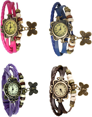 

NS18 Vintage Butterfly Rakhi Combo of 4 Pink, Purple, Blue And Brown Watch - For Women