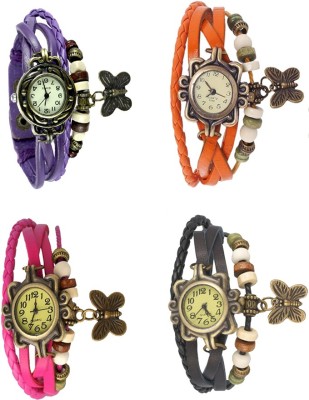 NS18 Vintage Butterfly Rakhi Combo of 4 Purple, Pink, Orange And Black Analog Watch  - For Women   Watches  (NS18)