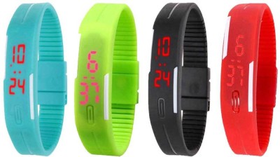NS18 Silicone Led Magnet Band Watch Combo of 4 Sky Blue, Green, Black And Red Digital Watch  - For Couple   Watches  (NS18)