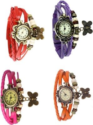 NS18 Vintage Butterfly Rakhi Combo of 4 Red, Pink, Purple And Orange Analog Watch  - For Women   Watches  (NS18)