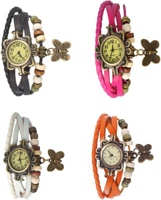 

NS18 Vintage Butterfly Rakhi Combo of 4 Black, White, Pink And Orange Watch - For Women