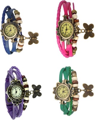NS18 Vintage Butterfly Rakhi Combo of 4 Blue, Purple, Pink And Green Analog Watch  - For Women   Watches  (NS18)
