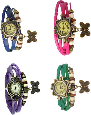 NS18 Vintage Butterfly Rakhi Combo of 4 Blue, Purple, Pink And Green Analog Watch  - For Women   Watches  (NS18)