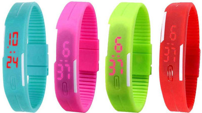 View NS18 Silicone Led Magnet Band Watch Combo of 4 Sky Blue, Pink, Green And Red Digital Watch  - For Couple Wrist Watches Price Online(NS18)