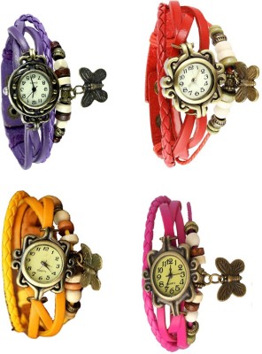 NS18 Vintage Butterfly Rakhi Combo of 4 Purple, Yellow, Red And Pink Analog Watch  - For Women   Watches  (NS18)