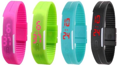 NS18 Silicone Led Magnet Band Combo of 4 Pink, Green, Sky Blue And Black Digital Watch  - For Boys & Girls   Watches  (NS18)