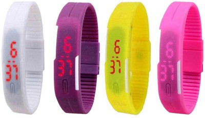NS18 Silicone Led Magnet Band Watch Combo of 4 White, Purple, Yellow And Pink Digital Watch  - For Couple   Watches  (NS18)