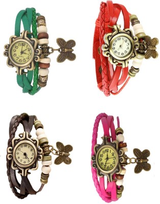 NS18 Vintage Butterfly Rakhi Combo of 4 Green, Brown, Red And Pink Analog Watch  - For Women   Watches  (NS18)