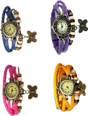 NS18 Vintage Butterfly Rakhi Combo of 4 Blue, Pink, Purple And Yellow Analog Watch  - For Women   Watches  (NS18)