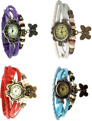 

NS18 Vintage Butterfly Rakhi Combo of 4 Purple, Red, White And Sky Blue Watch - For Women