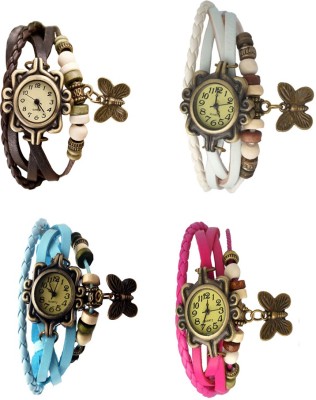 NS18 Vintage Butterfly Rakhi Combo of 4 Brown, Sky Blue, White And Pink Analog Watch  - For Women   Watches  (NS18)