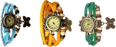 NS18 Vintage Butterfly Rakhi Watch Combo of 3 Sky Blue, Yellow And Green Analog Watch  - For Women   Watches  (NS18)