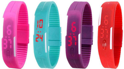 

Kissu Led Magnet Band Combo of 4 Pink, Sky Blue, Purple And Red Watch - For Men & Women