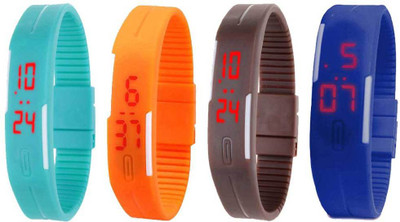 

NS18 Silicone Led Magnet Band Combo of 4 Sky Blue, Orange, Brown And Blue Watch - For Boys & Girls