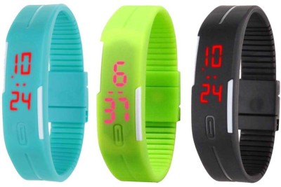 NS18 Silicone Led Magnet Band Combo of 3 Sky Blue, Green And Black Digital Watch  - For Boys & Girls   Watches  (NS18)