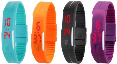 NS18 Silicone Led Magnet Band Watch Combo of 4 Sky Blue, Orange, Black And Purple Digital Watch  - For Couple   Watches  (NS18)
