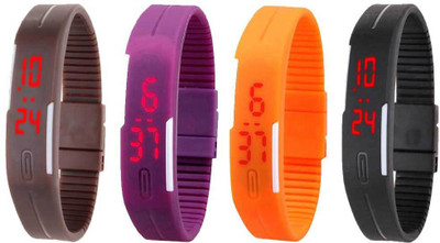 

NS18 Silicone Led Magnet Band Combo of 4 Brown, Purple, Orange And Black Watch - For Boys & Girls