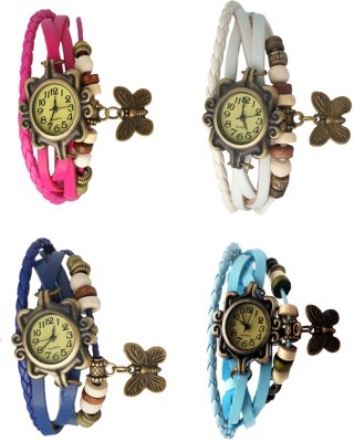 NS18 Vintage Butterfly Rakhi Combo of 4 Pink, Blue, White And Sky Blue Analog Watch  - For Women   Watches  (NS18)
