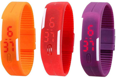 

NS18 Silicone Led Magnet Band Combo of 3 Orange, Red And Purple Watch - For Boys & Girls