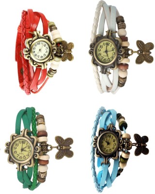 NS18 Vintage Butterfly Rakhi Combo of 4 Red, Green, White And Sky Blue Analog Watch  - For Women   Watches  (NS18)