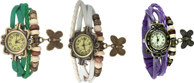 

Kissu Vintage Rakhi Watch Combo of 3 Green, White And Purple Watch - For Women