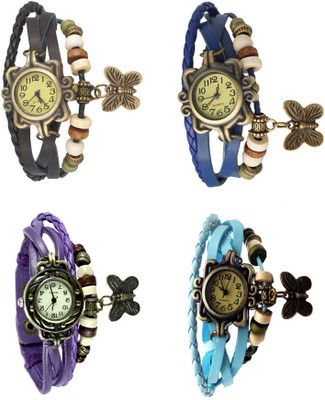 

NS18 Vintage Butterfly Rakhi Combo of 4 Black, Purple, Blue And Sky Blue Watch - For Women