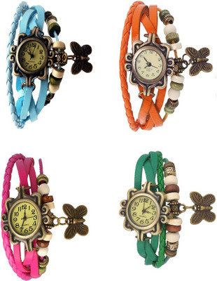 

Kissu Vintage Rakhi Combo of 4 Sky Blue, Pink, Orange And Green Watch - For Women