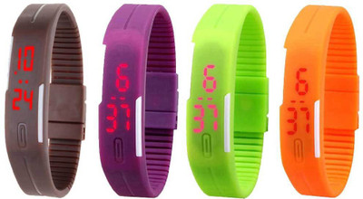 

NS18 Silicone Led Magnet Band Combo of 4 Brown, Purple, Green And Orange Watch - For Boys & Girls